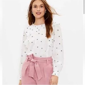 Ann Taylor LOFT Heart Smocked
Ruffle Blouse Top Shirt S Small White Black